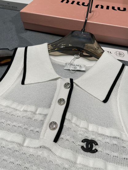 Lapel contrast light knitted vest