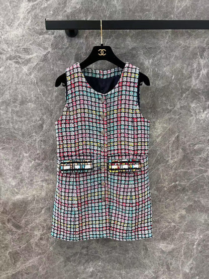 25ss new tweed round neck silk lining sundress