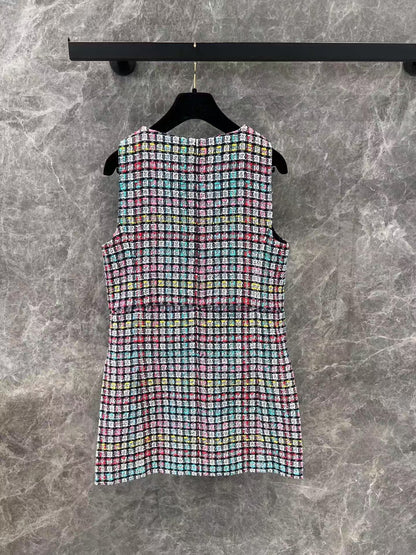 25ss new tweed round neck silk lining sundress