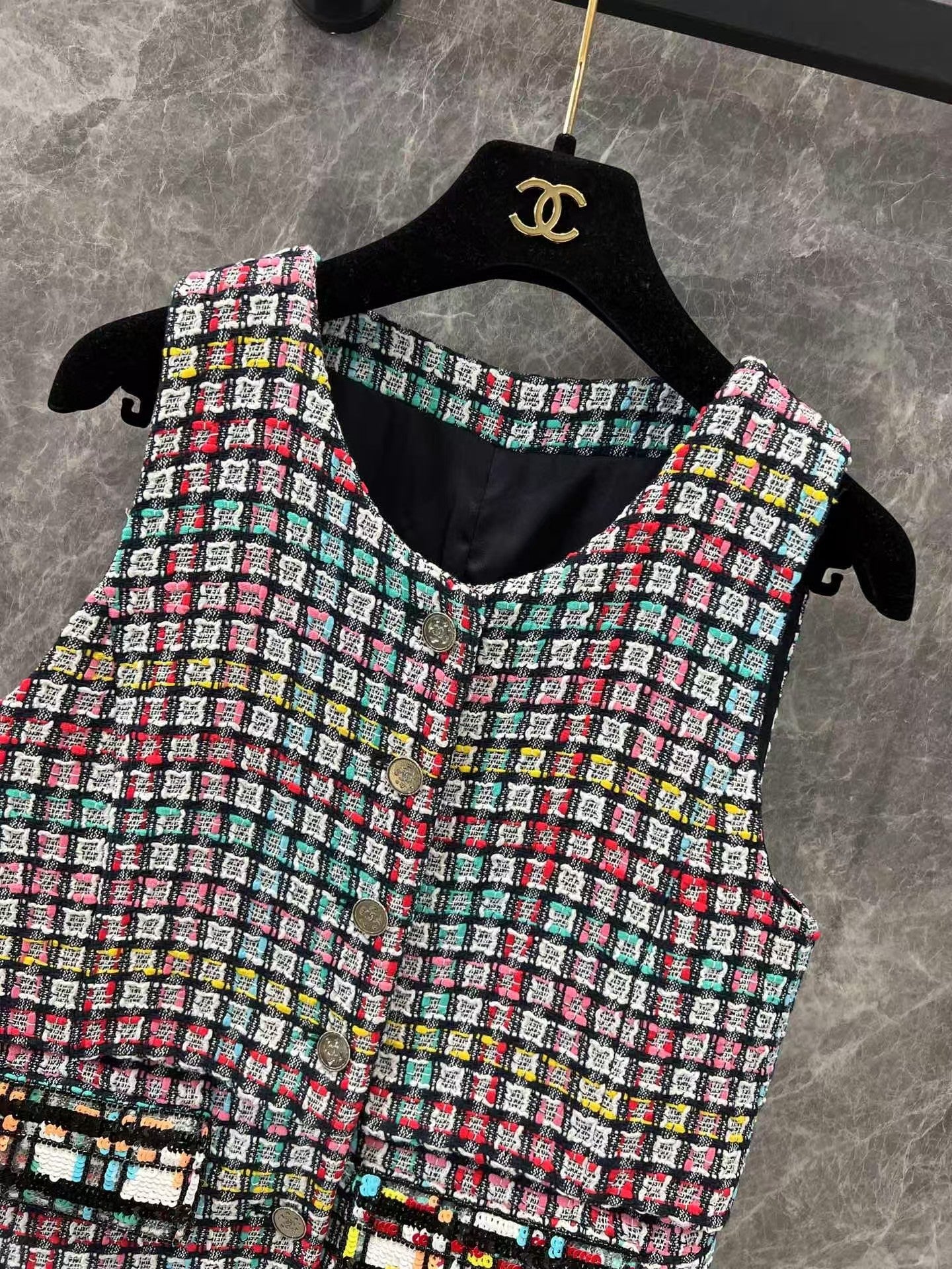 25ss new tweed round neck silk lining sundress