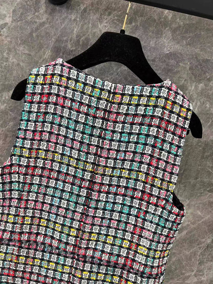 25ss new tweed round neck silk lining sundress