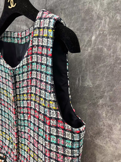 25ss new tweed round neck silk lining sundress