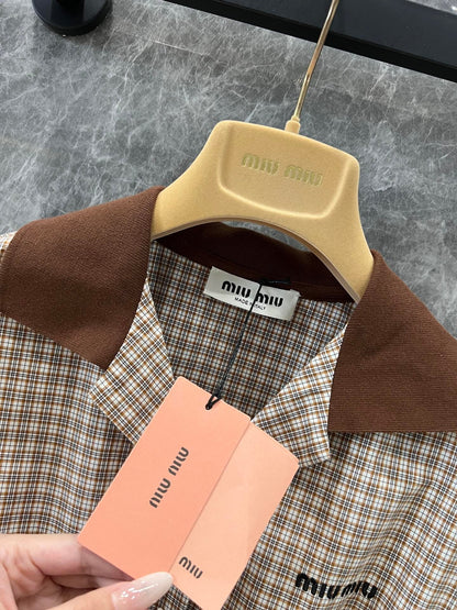 NEW Classic plaid embroidered logo contrasting lapel retro plaid shirt dress with age-reducing temperament