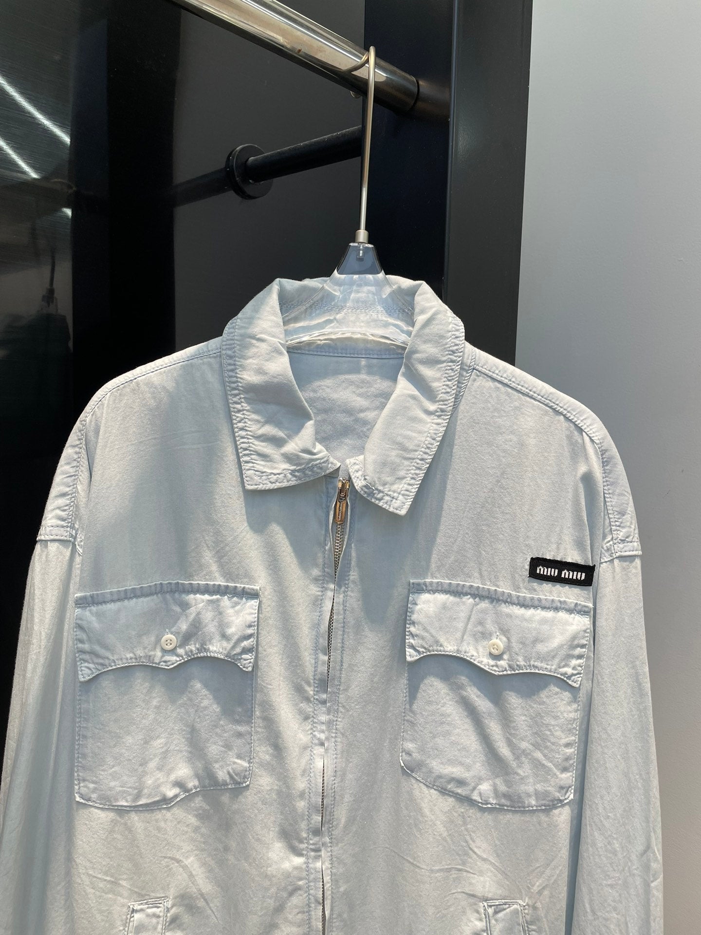 Light Blue Washed Denim Zipper Jacket